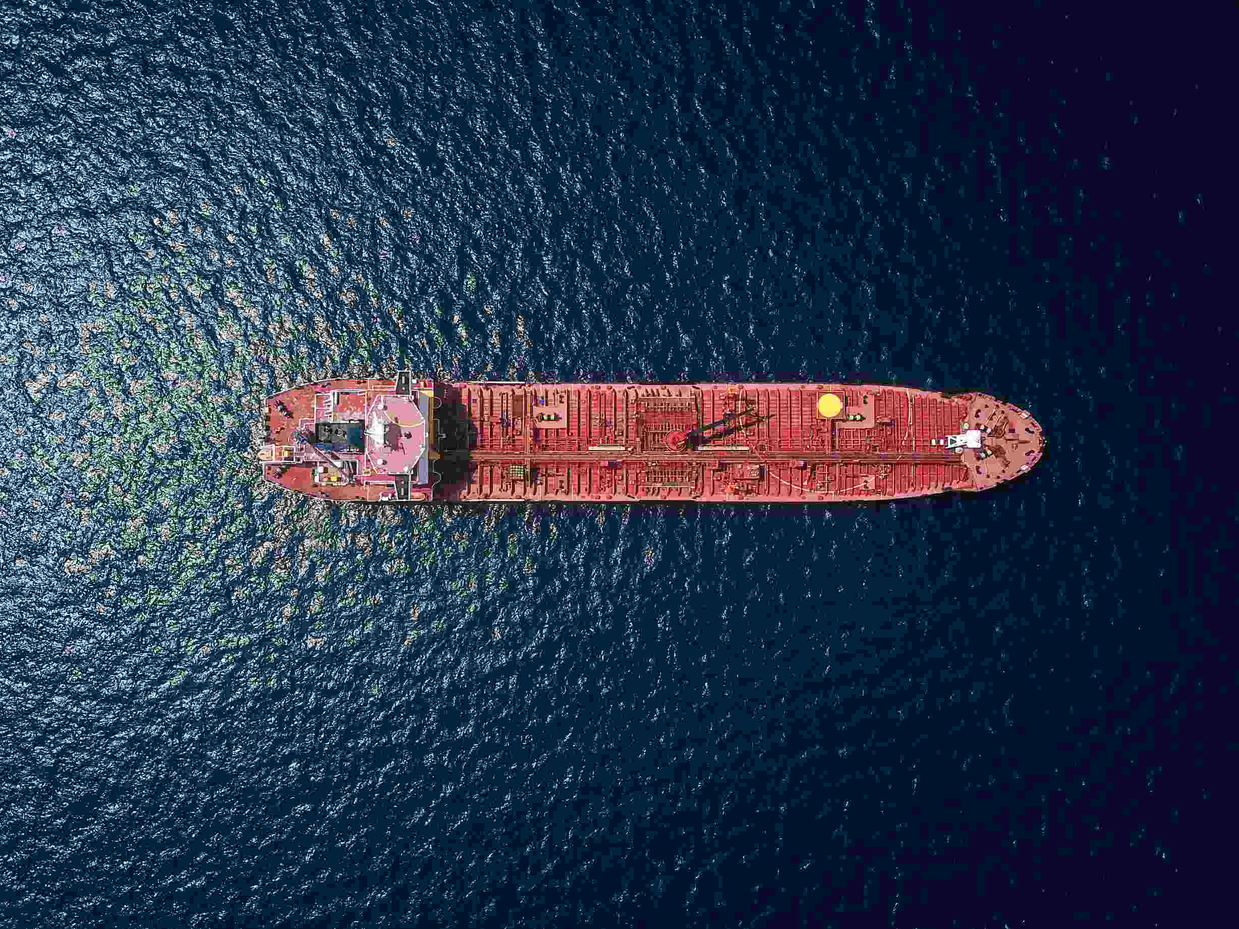 Aerial view of an oil tanker